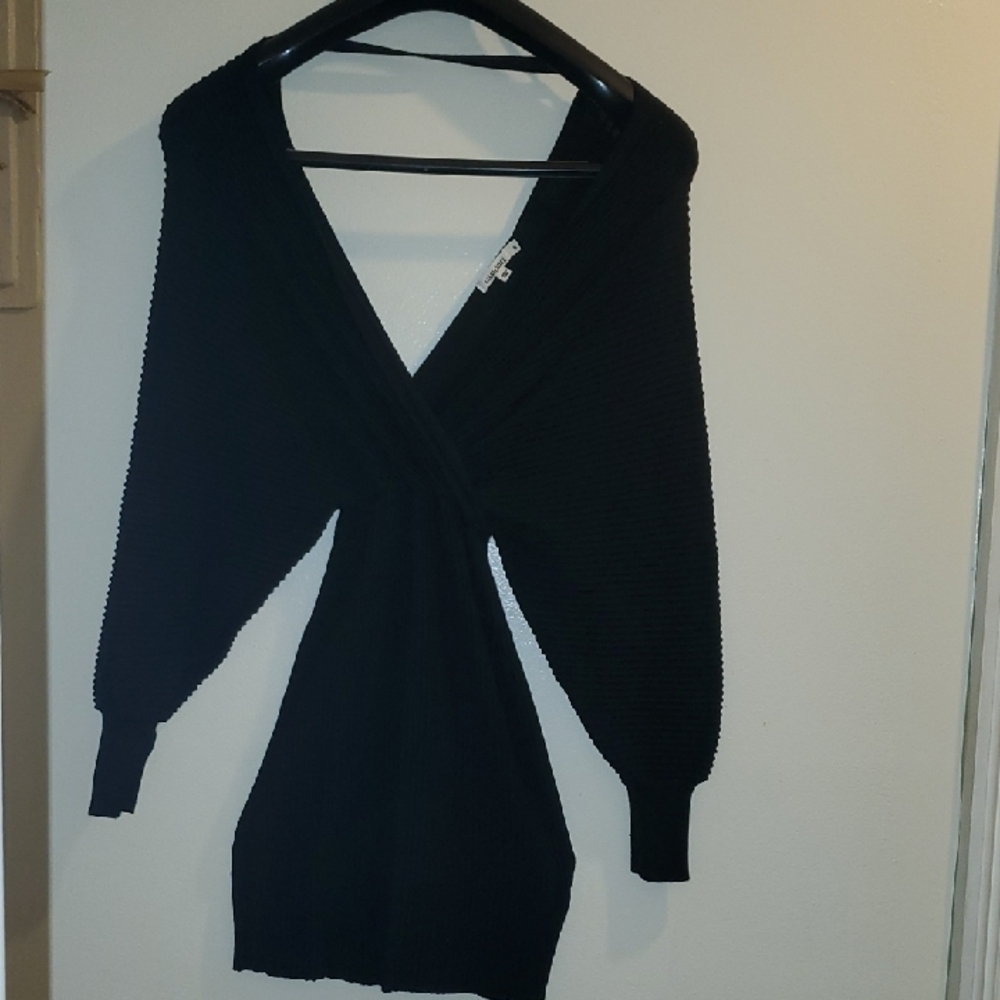 NNT IMMODEL Black Mini Knitted Dress with V-Neck S